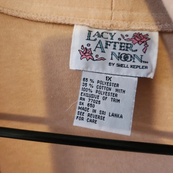 Vintage Lacy Afternoon Shell Kepler Lace Rosette Cardigan Peach Plus Size 1X - Picture 3 of 14